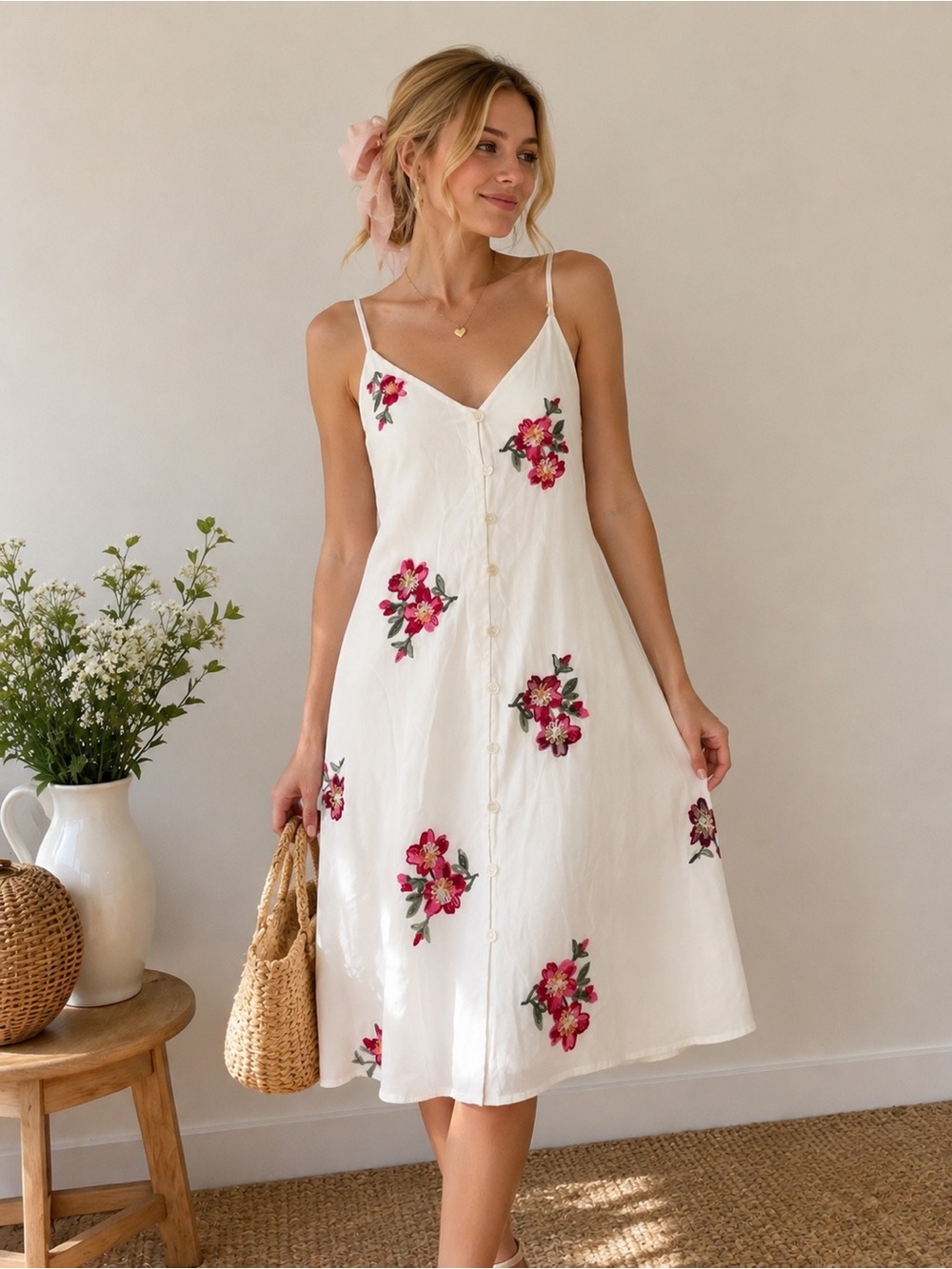 Blue Rain Floral Embroidered Button-Front Slip Dress Medium
Cottagecore